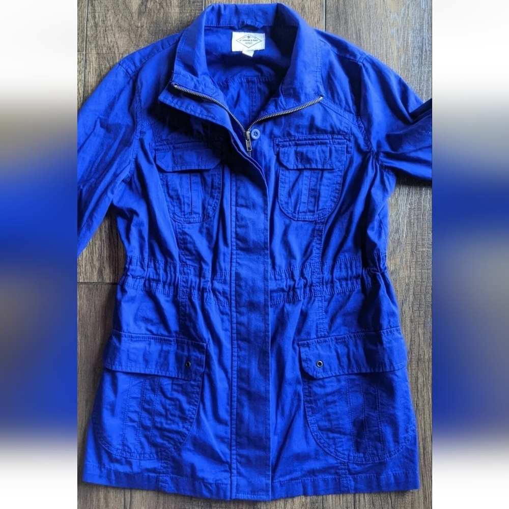 St Johns Bay Medium Zip Up Jacket Bright Blue, Buttons at Neck & Cinch Waist. - Picture 3 of 12